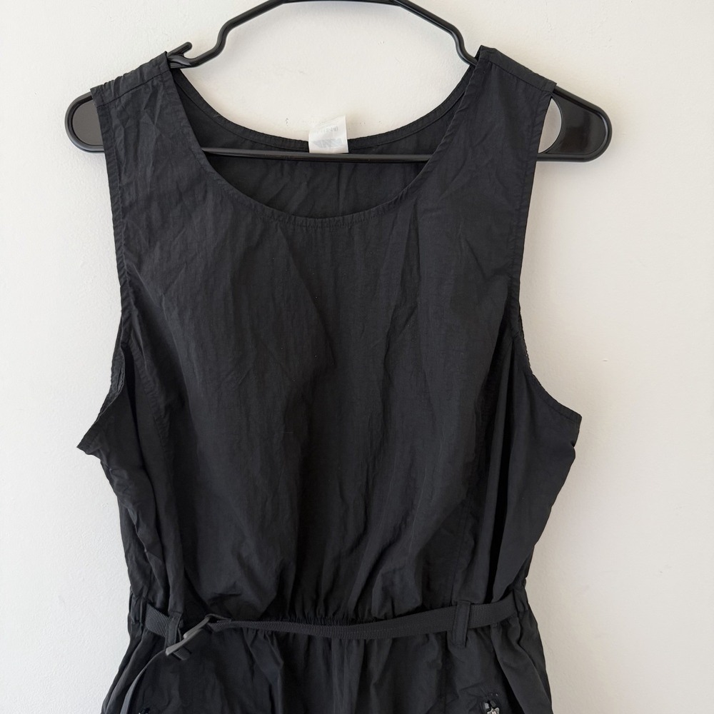 Black Nylon Utility Dress L Zip‎ Pockets Belted Minimalist Gorpcore Techwear - Picture 5 of 9